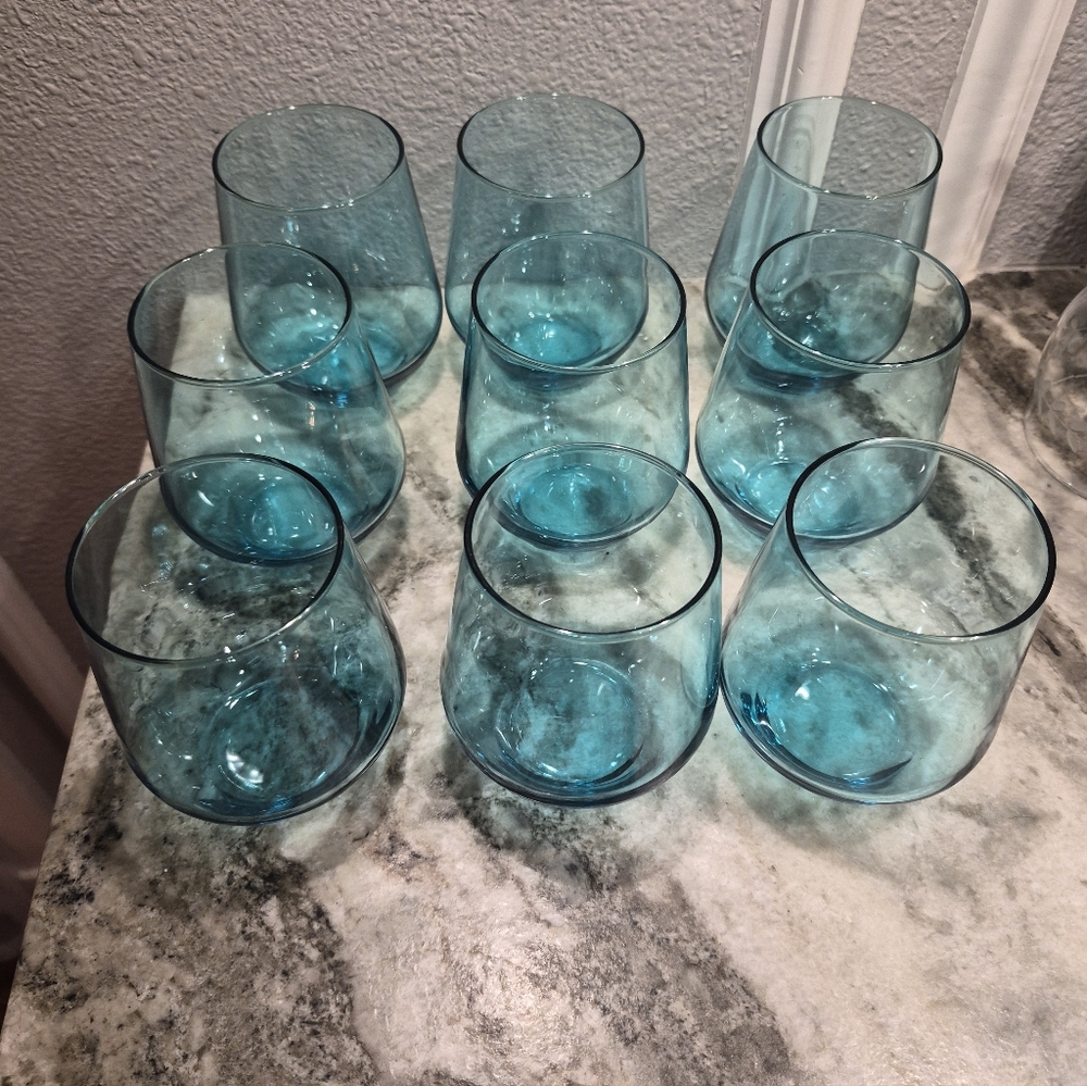 Ikea Rare Find! Blue Tinted Stemless Wine Glasses (7)
